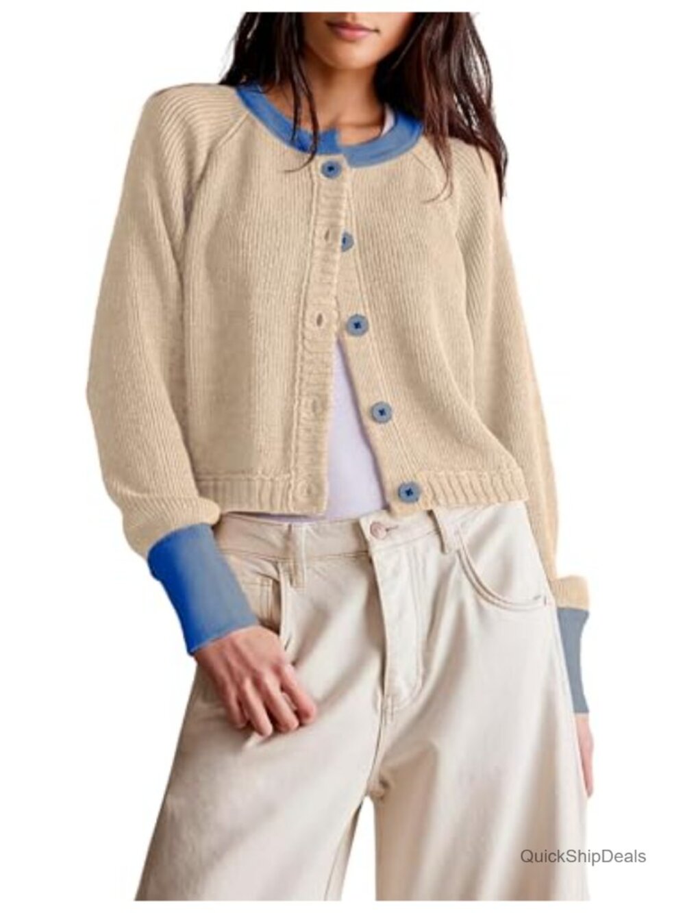 Women's Cropped Cardigan Sweater Button Up Long Sleeve Knit Outwear